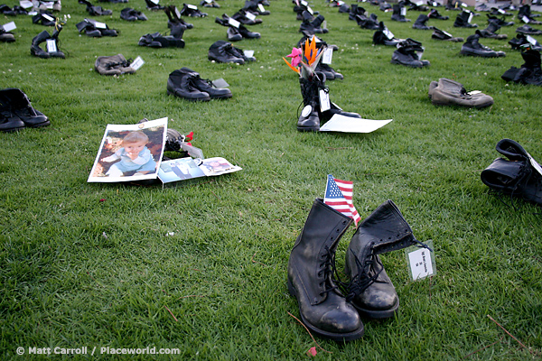 combat boots representing American military deaths in Iraq War