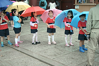 Students with colorful umbrellas
