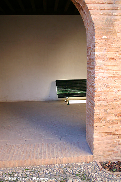 bench in a courtyard at the Alhambra